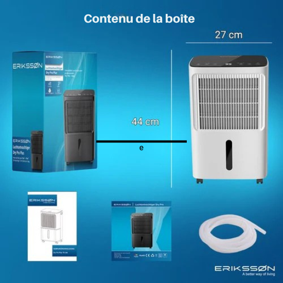 Déshumidificateur - Erikssøn – 16L / jours - Fonction Séchage Linge - Adapté pour Chambre, Salle de Bain, Salon - Blanc