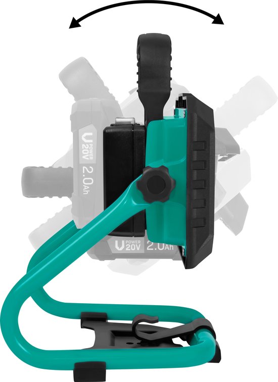 VONROC Lampe de chantier à batterie 20V - LED - 20W - 2 modes : 900/1800 lumens - inclinable - grand angle de rayonnement - Sans batterie ni chargeur