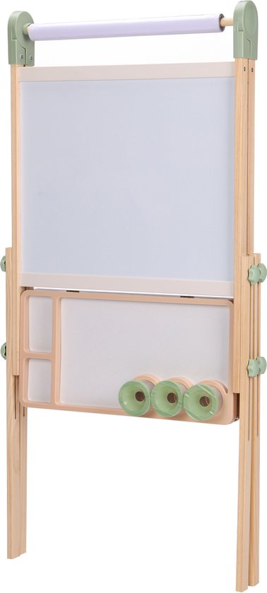 Sunny Luna Activités – Chevalet réglable en bois pour enfants – Chevalet de jeu avec tableau blanc et ardoise – Tableau magnétique – Rouleau de papier, gobelets et accessoires inclus – Jouet éducatif