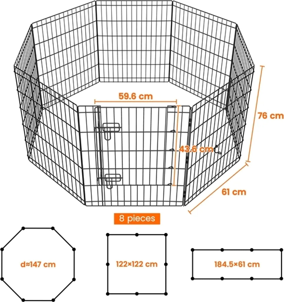 Yaheetech Enclos pour chiots 8 panneaux 61 x 76 cm - Noir - Enclos pliable pour chiens avec porte et 2 fermetures