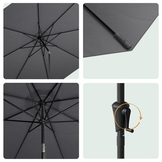 LifeGoods Parasol - Jardin - Ø350 cm - 30° inclinable - Imperméable - UPF50+ - Gris foncé