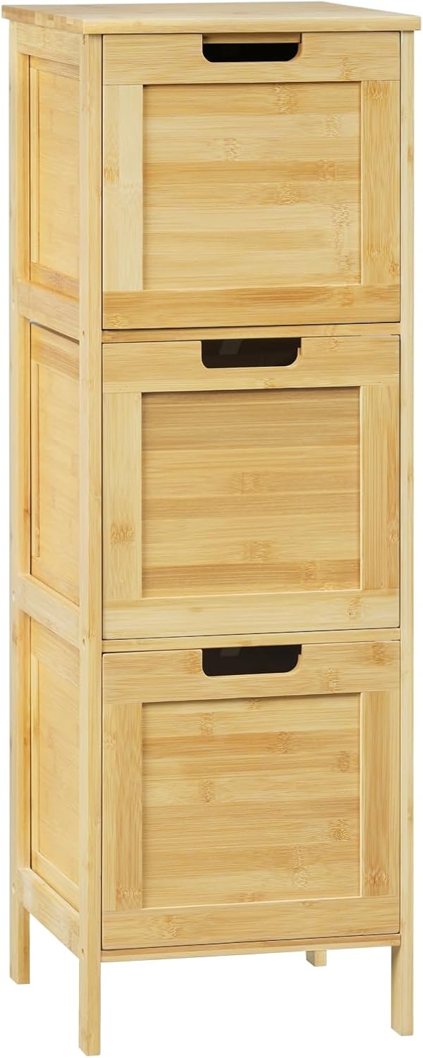 Eugad Meuble de salle de bain étroit en bambou avec 3 tiroirs amovibles - Bambou naturel - 30 x 30 x 90 cm