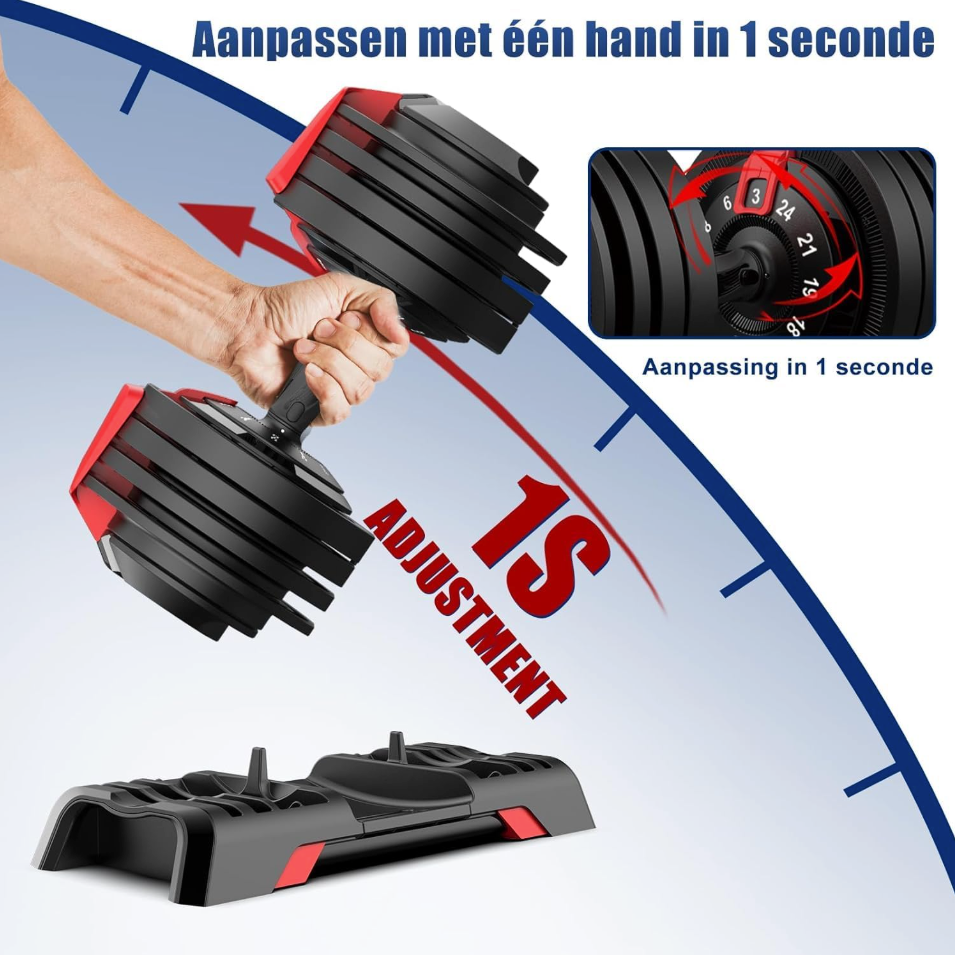 DH FitLife haltères réglables 24KG - 12 niveaux de poids (3-24 KG) - 12-en-1 haltères avec haltères