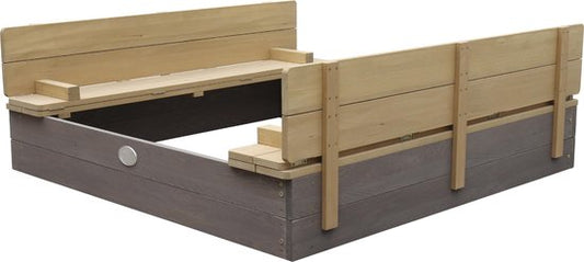 Bac à sable en bois AXI Ella XL, gris/marron - Avec bancs et couvercle - Bois certifié FSC - 120 x 120 x 20 cm - Bac à sable pour enfants