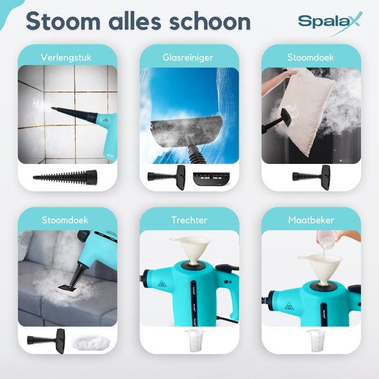 Spalax 14-en-1 Nettoyeur vapeur - 3.5 Bar Nettoyeur vapeur à main - Nettoyer les taches - Nettoyer à la vapeur le sol, le canapé, le tapis et les vêtements - Nettoyeur vapeur à main - Nettoyeur de tapis - 1050W - 350 ML