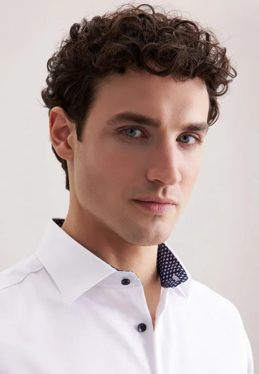 Seidensticker - Chemise d'affaires avec rose noire - Taille 41 & Slim Fit - Sans repassage avec col Kent - Pour les affaires - Coton blanc