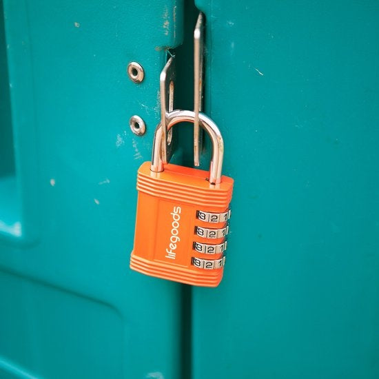 Cadenas LifeGoods - Serrure numérique - 4 chiffres - Résistant aux intempéries - Orange