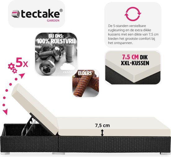 Tectake 2 chaises longues de luxe avec table d'appoint - Noir - Housse de protection incluse - 401500
