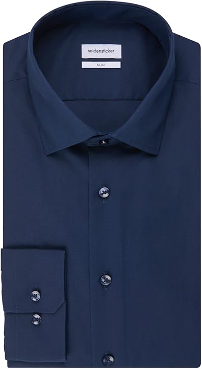seidensticker Chemise d'affaires Slim Fit Bügelfrei Kent Chemise d'affaires à bras long pour homme (1 paquet) - Taille 42 - Bleu marine