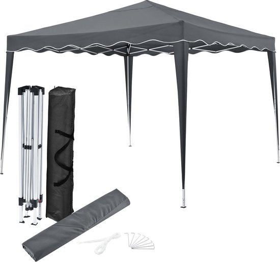 Tente de réception pliable Vivara - 3 x 3m - Gris - Accessoires inclus