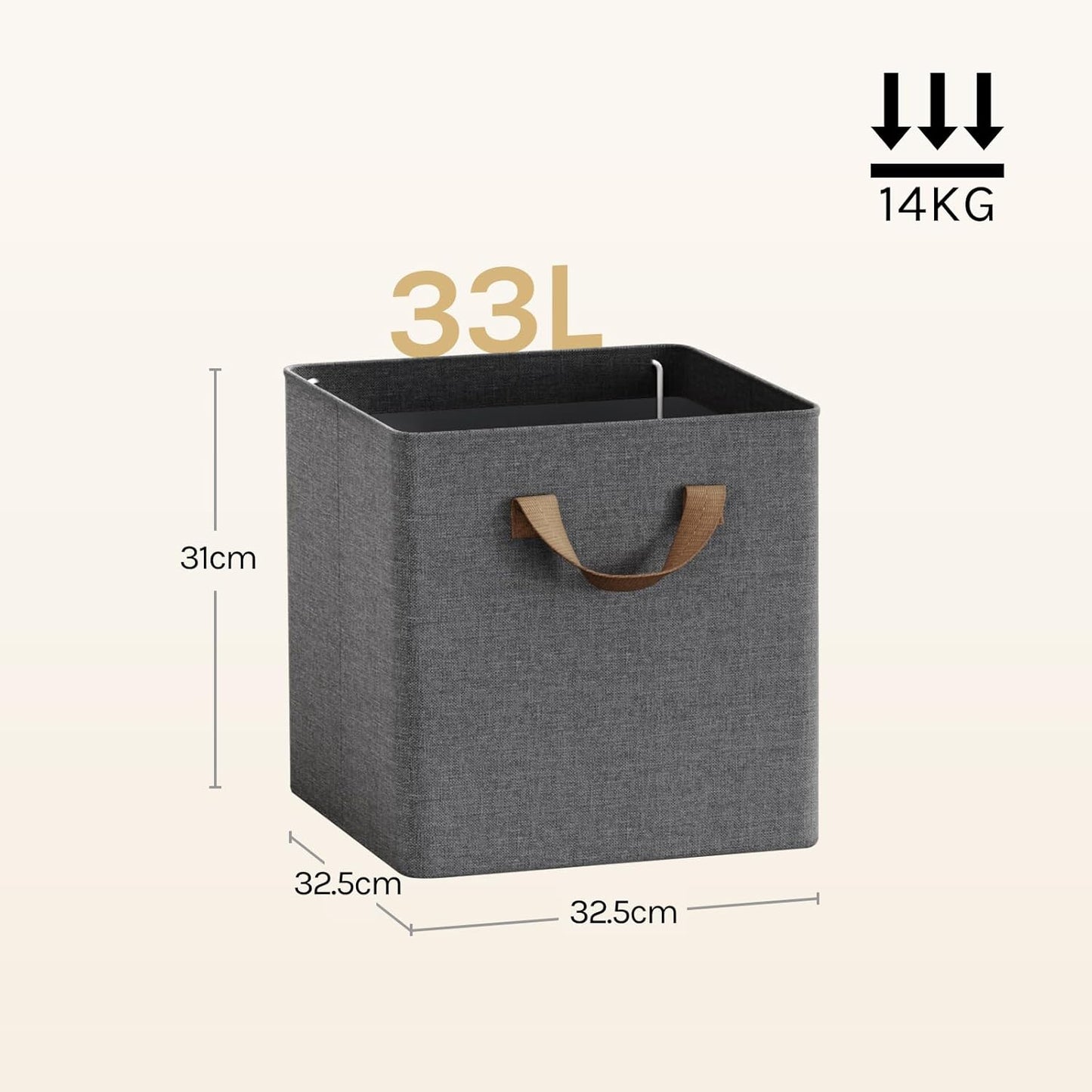 Lot de 5 boîtes de rangement pliables WOLTU - cubes de rangement en tissu avec poignées et armature métallique - gris 32 x 32 x 31 cm
