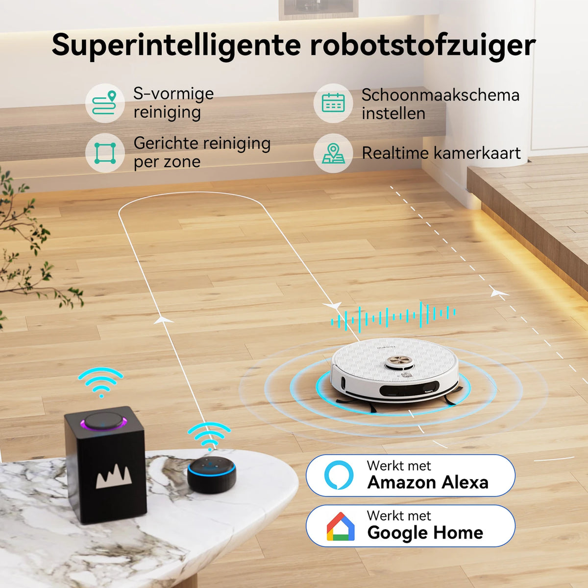 Robot aspirateur Tesvor S8 Pro avec fonction de lavage - Puissance d'aspiration de 8 000 Pa, navigation LiDAR, détection des tapis, autonomie de 240 minutes - Blanc - 116,84 × 76,2 × 38,1 cm