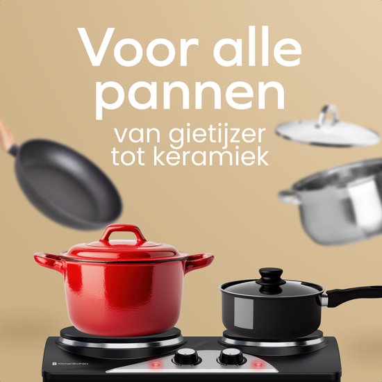 KitchenBrothers Table de cuisson électrique - 2 brûleurs - pose libre - 7 réglages de température - 1500W + 1000W - Noir