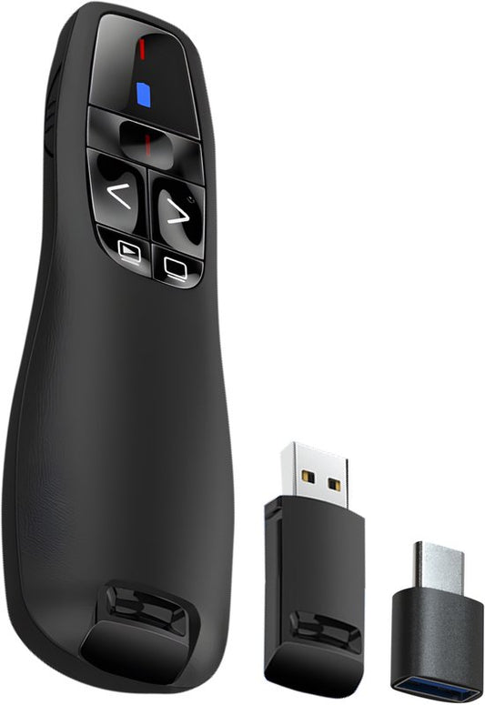 Nuvance Presentation Clicker - Laser - Pointeur - Présentateur - Récepteur USB - Adaptateur USB C inclus - Clicker