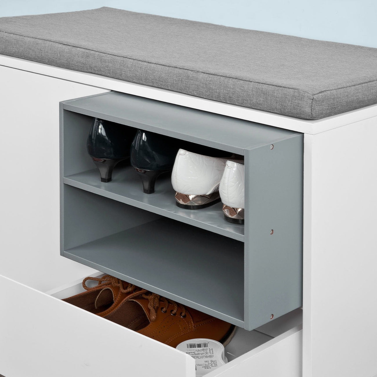 SoBuy FSR37-W Meuble à chaussures avec siège - 86 x 43 x 20 cm - blanc/gris