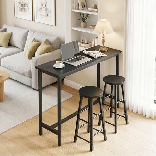 Woltu Bar Table Table Bistro - Structure en acier et plateau en aggloméré noir - 120x40x100 cm