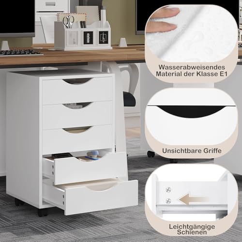 Woltu Armoire de bureau avec 5 tiroirs - Armoire de rangement mobile - Blanc - 40 x 40 x 66,5 cm