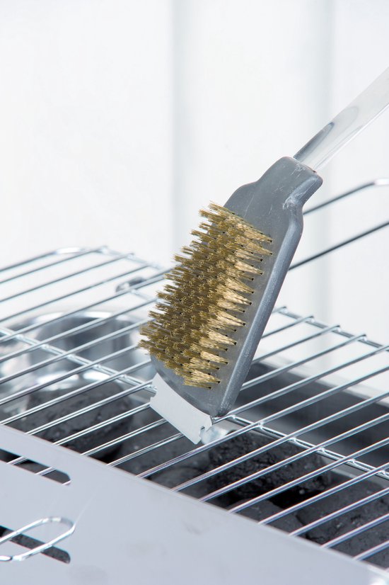 BBQ Collection Brosse et grattoir pour barbecue - Fonction 2 en 1 - 44 cm - Manche en chêne/ acier inoxydable