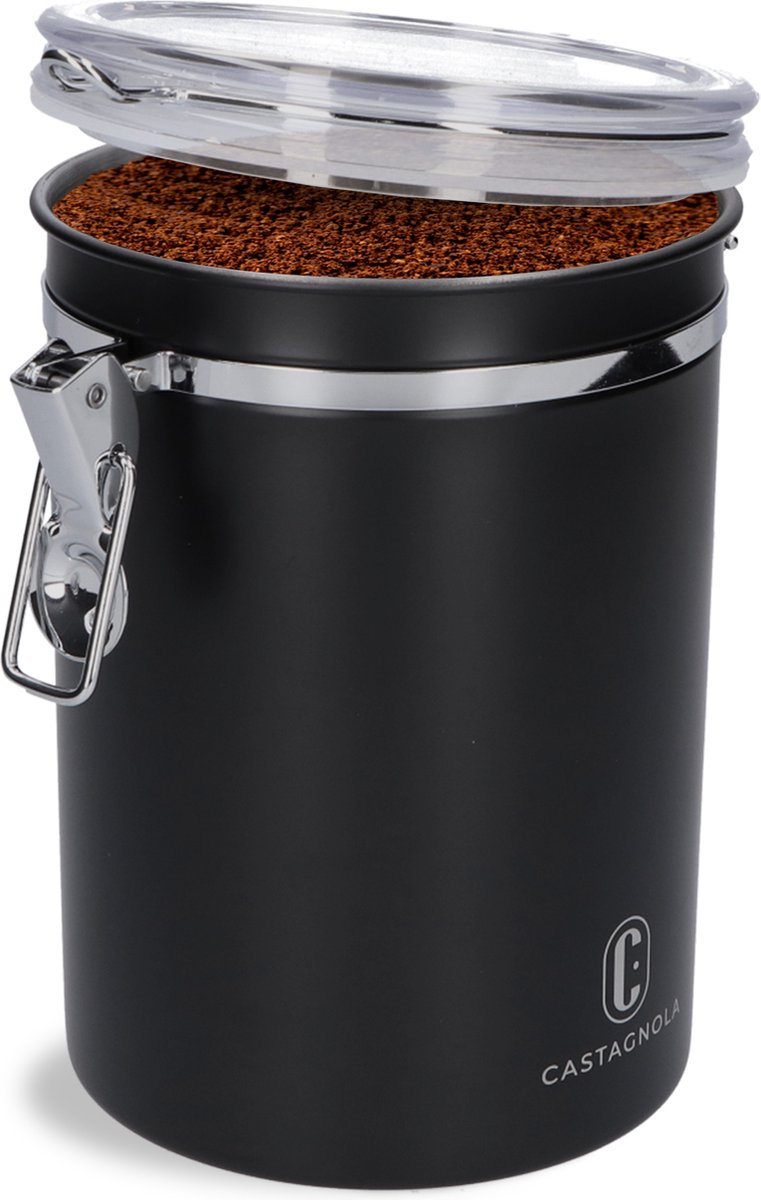 Boîte à café Castagnola - hermétique avec sortie CO2 - 1,8 litres - Noir