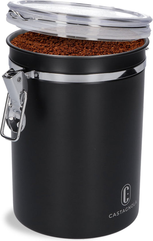 Boîte à café Castagnola - hermétique avec sortie CO2 - 1,8 litres - Noir