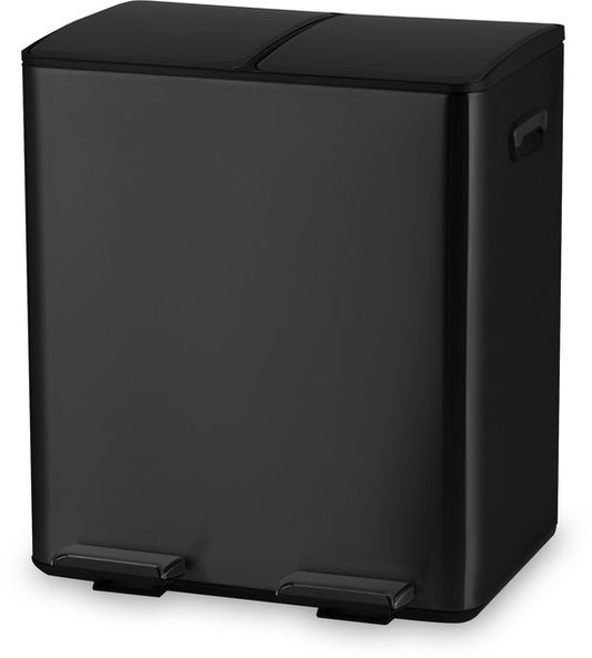 Bayt Poubelle - Poubelle 60 litres (2x30) - Poubelle 60 litres - Poubelle à pédale 60 litres - Poubelle Séparation des déchets - Poubelle 2 compartiments - Poubelle - inox - Noir