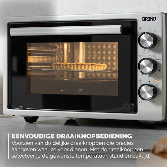 BREND BR-2210 Four électrique à poser - 37 litres - Mini four - 1500W - avec fonction autonettoyante - 90 min. Minuterie - Accessoires inclus - jusqu'à 240 degrés - acier inoxydable