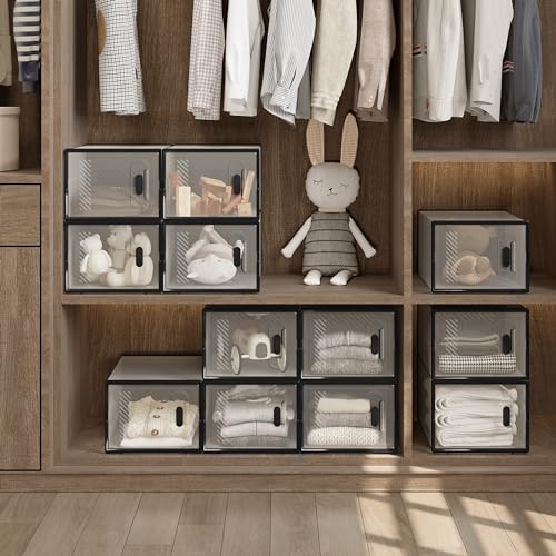 Woltu Lot de 12 boîtes de rangement à chaussures transparentes empilables avec façade - 35 x 25 x 19 cm