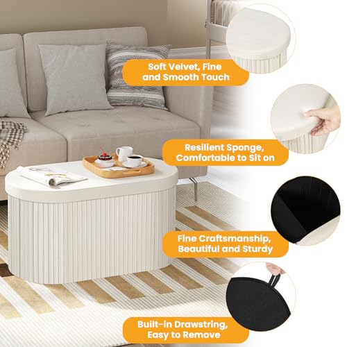 Banc de rangement Woltu avec revêtement en velours doux - Crème - 76 x 38 x 38 cm