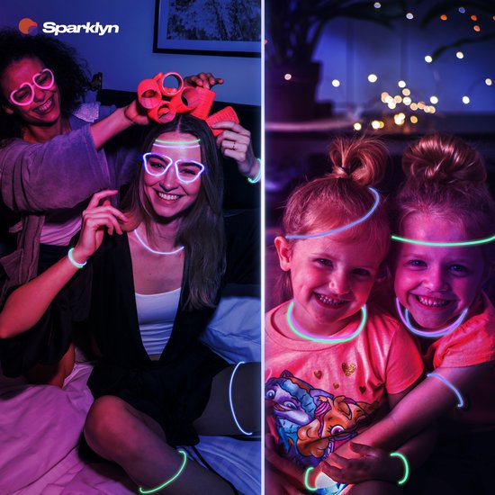 Sparklyn XXL Glow in the Dark Stick Set - 328pcs Glow sticks with accessories - Breaking sticks - Neon Party