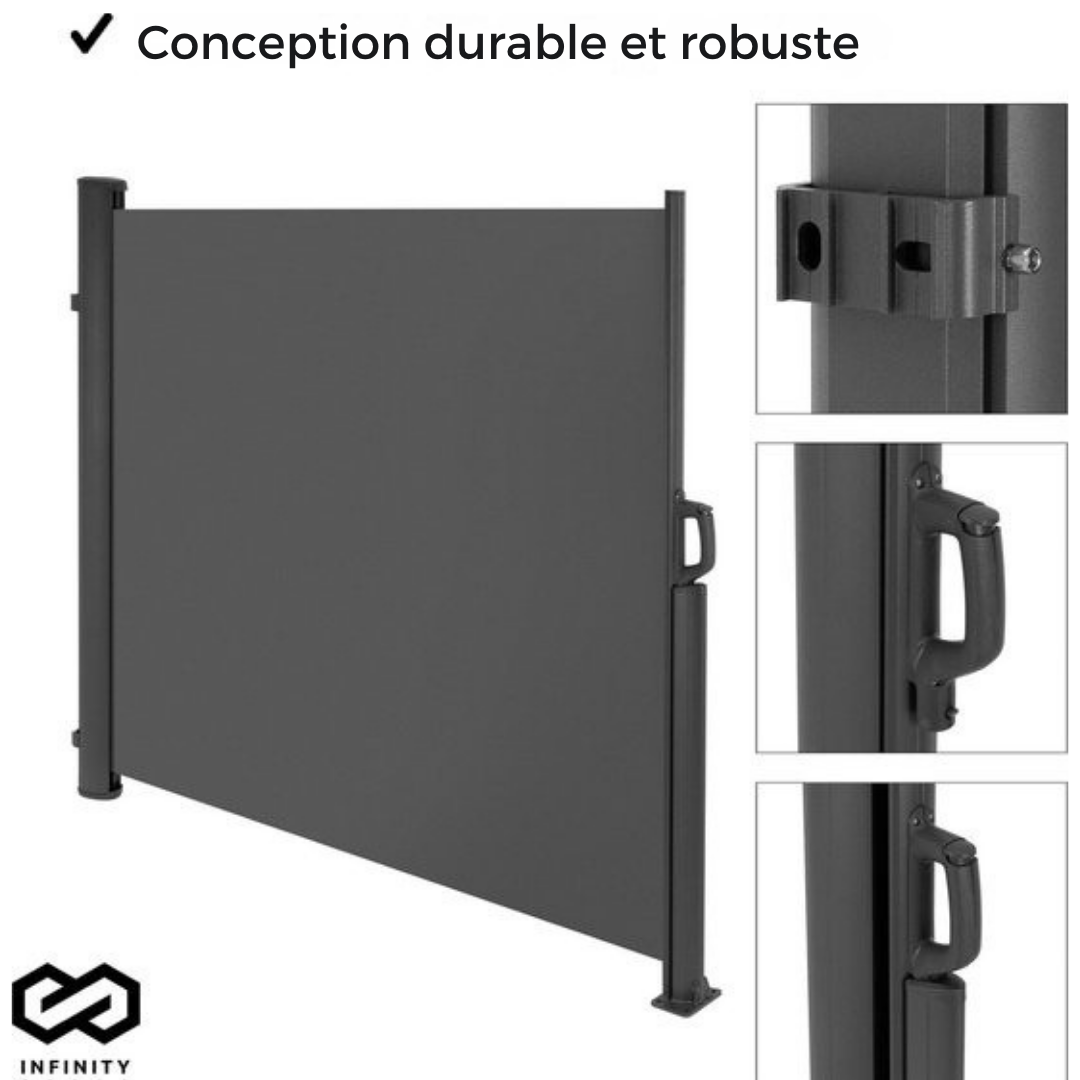 Brise-vent extensible Infinity Goods - 300 x 140 cm - Rétractable - Résistant aux intempéries - Anthracite