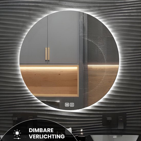 Bayt Miroir de salle de bain - Miroir de salle de bain avec éclairage - Miroir rond 60ø cm - Miroir de salle de bain avec chauffage - Miroir mural - Dimmable - Anti-buée