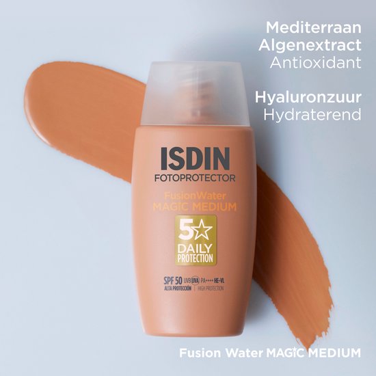 ISDIN - Photoprotecteur Fusion Water Color Medium SPF50 - 50 ml - Crème solaire pour le visage à teinte moyenne