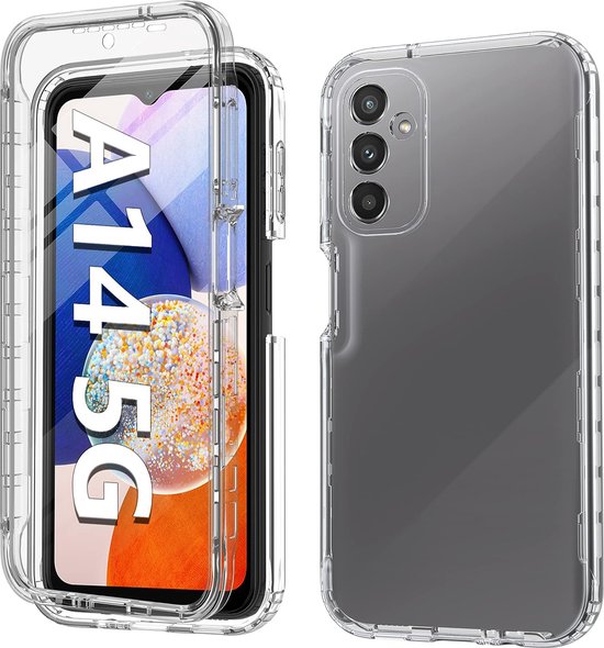 Coque Podec 2-en-1 avec protection d'écran, compatible avec le Samsung Galaxy A14. Coque de téléphone transparente - Coque antichoc