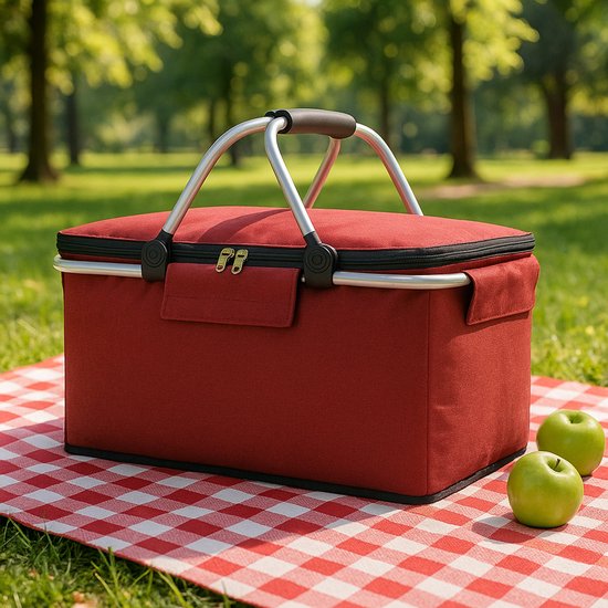 Panier rafraîchissant Ceruzo Rouge - Panier pique-nique-Aluminium-Toile Oxford-Pliable