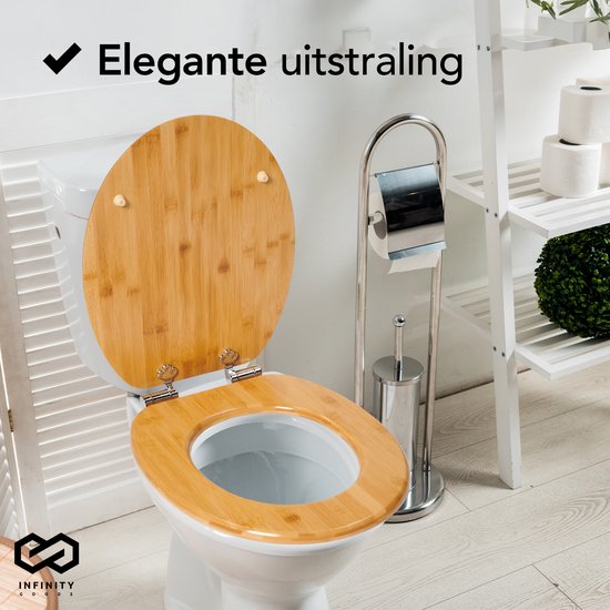 Infinity Goods Bamboo Toilet Seat Terry - Toilet Seat With Lid - Soft Close - Stainless Steel Hinges - Includes Fixing hardware