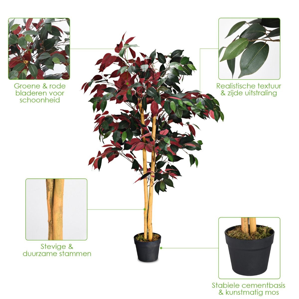 Côte 120 cm grand ficus vert dans le pot avec arbre artificiel plantes vertes réalistes