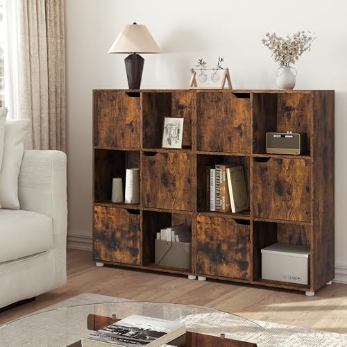 Woltu Bibliothèque SK001vbn 6 compartiments avec portes - Armoire en bois brun rustique - 59,7 x 29 x 91 cm