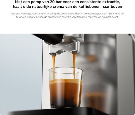 Machine à expresso semi-automatique Xiaomi | Machine à expresso | Pression de pompe de 20 bars | 1 350 W | Réservoir d'eau de 0,9 L | Mousseur à lait en acier inoxydable | 1 ou 2 tasses | Compacte