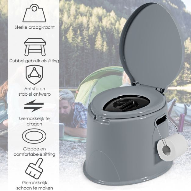 Coast Toilet Bowl portable pour le voyage - Seau intérieur amovible - Porte-papier hygiénique - 41 x 49 x 34 cm - Gris