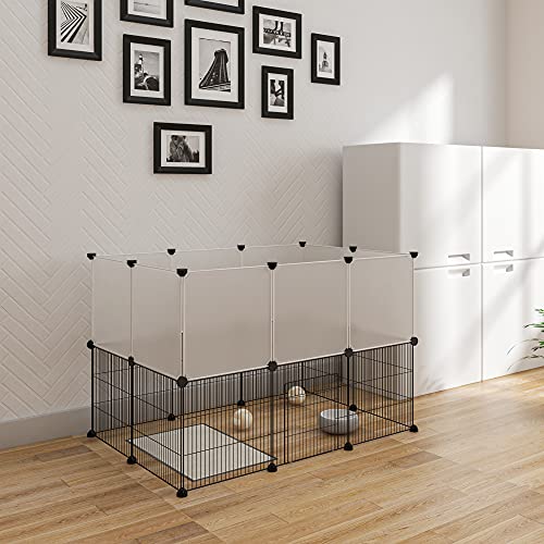 Eugad Parc extérieur pour lapins et cochons d'Inde - Blanc - 107 x 72 x 72 cm - 20 panneaux (35 x 35 cm)