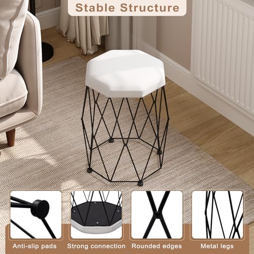 Woltu Tabouret de coiffeuse - Siège en velours tapissé - Structure en métal blanc/noir - 30 x 30 x 44 cm