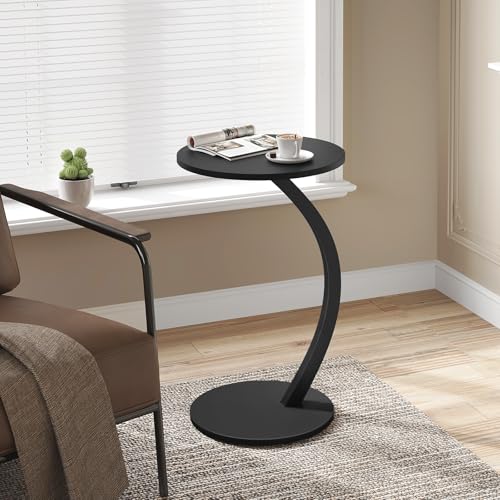 Woltu Side Table C-Shape Round - Métal noir & MDF - Ø 40 x H 65 cm - Compact et industriel