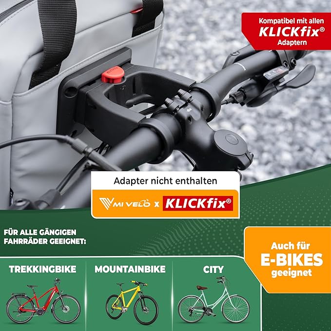 MIVELO Sacoche pour guidon - Déperlant & compatible Klickfix - 7 litres - Gris