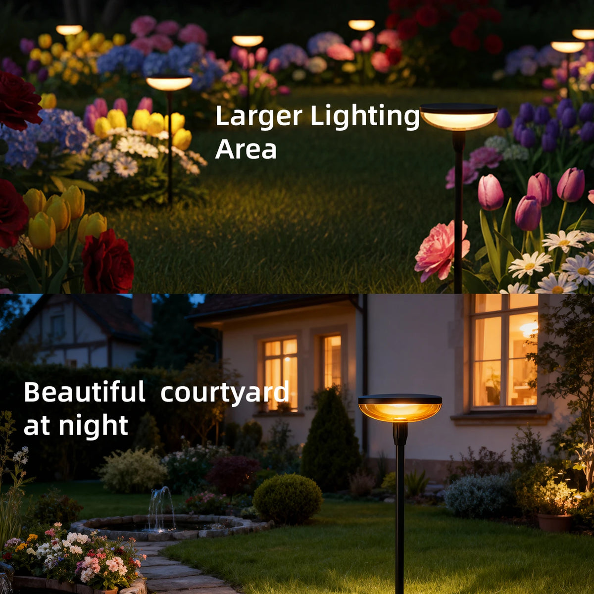 Lot de 4 lampes solaires de jardin VIVREAL – Lampes rondes orientables doubles – 18,1 × 31,49 pouces – Noir