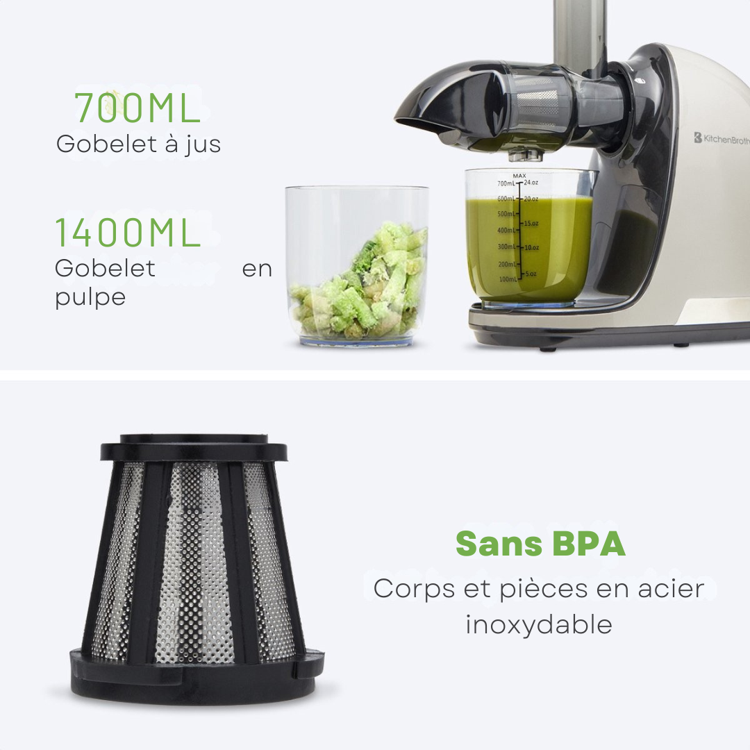 Slowjuicer KitchenBrothers - avec réservoir à pulpe - 700ml - Beige