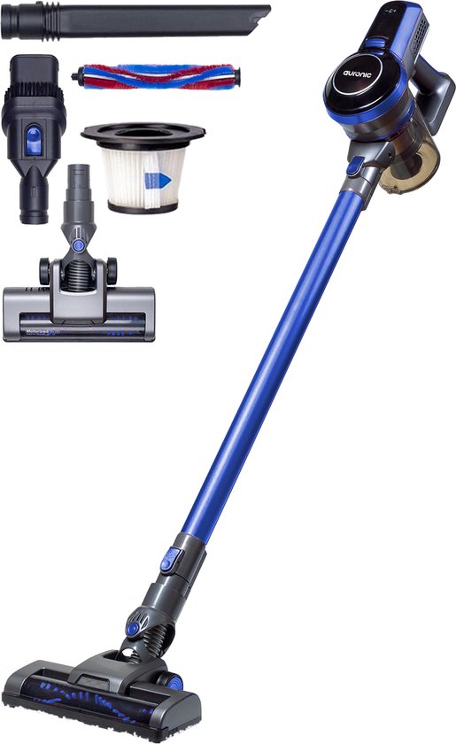 Auronic Aspirateur-balai sans fil 4-en-1 - Sans sac - 160W - Avec lumière LED, filtre HEPA et accessoires - Bleu/Gris