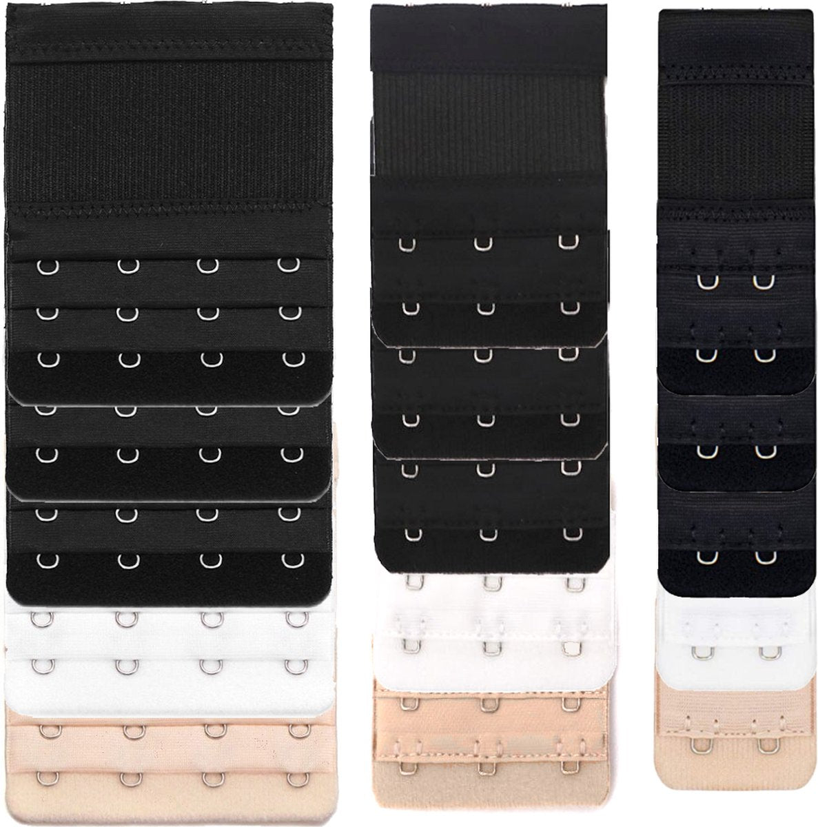 Rallonges pour soutien-gorge 2, 3 et 4 à crochets - 15 pièces - Noir, blanc et beige