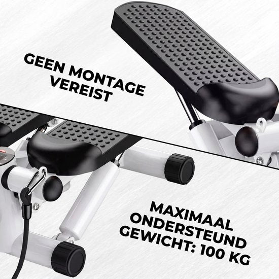 Fitby Stepper - Stepper de fitness - Mini stepper - Vélo d'appartement - Écran - Avec bandes de résistance - Blanc