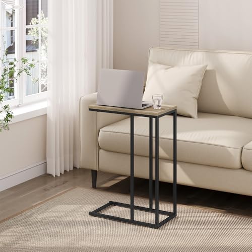 Table d'appoint Woltu en forme de C - Bois gris - 45x25 cm - Avec structure métallique stable