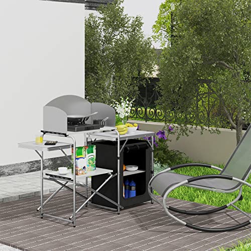 Table de camping Woltu Noir/Blanc - Cuisine de camping pliable avec sac de rangement - 147 x 40 x 111 cm